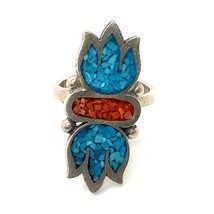 Vintage Sterling Silver Southwest Inlay Chip Crush Multi Stone Pinky Ring 4 1/4 - $44.55