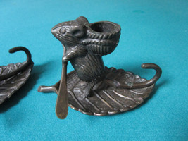Metal Cast Mice Candle Holder Sailing On Leaf 4 X 6&quot; - £58.66 GBP
