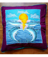 New Handpainted Batik Dolphins Sun 23X23 Inch Cotton Pillow Cover Bali - £18.80 GBP