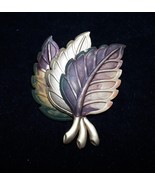 Purple Green Gold Tone Leaves Matte Finish Brooch Pin EUC - £7.04 GBP