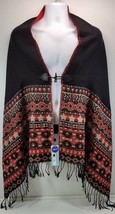 Women&#39;s Red and Black Fringed Poncho Scarf Wrap 27&quot; x 72&quot; - $19.79