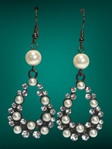 faux pearl and rhinstone black metal tear drop dangle earrings  - £9.59 GBP