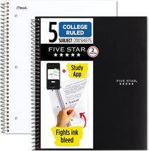 Five Star Spiral Notebooks plus Study App, 2 Pack, 5 Subject, College Ruled Pape - £18.45 GBP