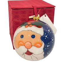 Santa Head Li Bien Christmas Ornament Reverse Painted Blown Glass w/ Box Tag - £27.20 GBP