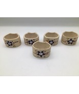 VINTAGE Hand Painted Stoneware Blue Floral Napkin Rings Set of 5 Rustic ... - $453.86 MXN