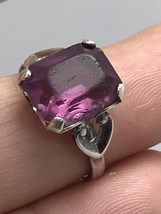 CLARK &amp; COOMBS 925 Silver - Prong Set Amethyst Cocktail Ring Sz 5 - £38.53 GBP