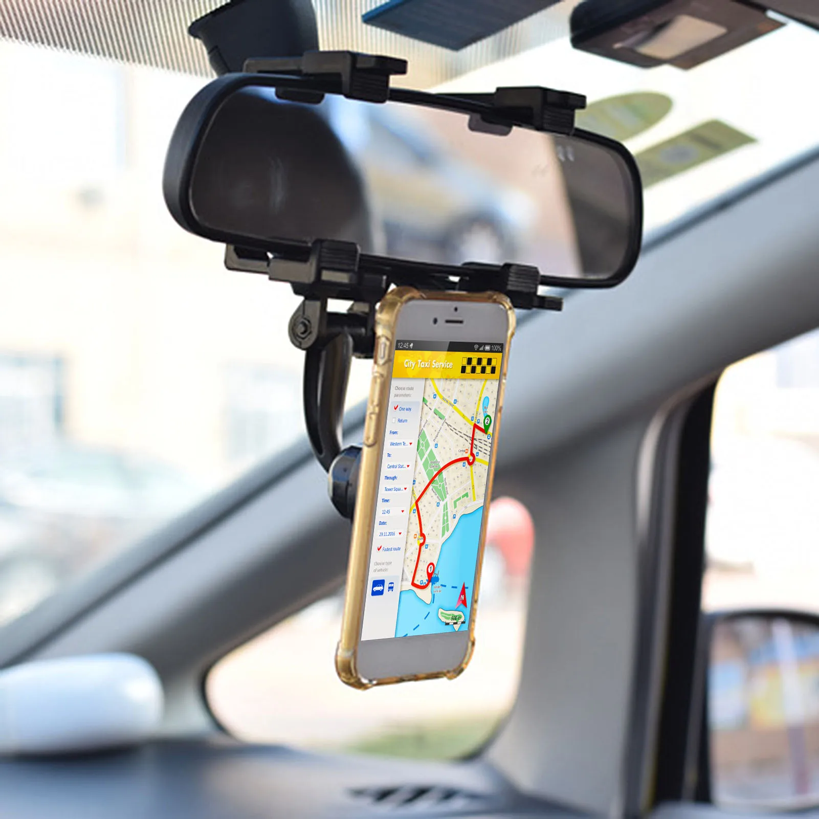 Car Rearview Mirror Phone Holder Mount Stand Bracket GPS Smartphone Accessorie - £15.91 GBP