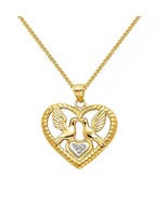 Genuine 14k Two-Tone Gold 0.90&quot; Heart &amp; White Doves Pendant Necklace 16&quot;... - $856.66 CAD+