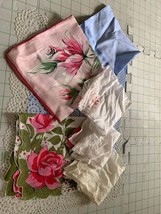 Vintage Pink &amp; Blue Flower Hankies Set of 6 #4td - £12.86 GBP