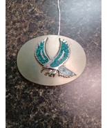 Vintage Nickel Silver Turquois Eagle Oval Belt Buckle - £29.75 GBP