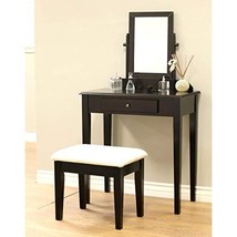 Vanity Dressing Table Set With Stool Mirror Drawer Espresso Makeup Bench... - $249.67