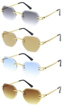 Slim Rimless Geometric Round Aviator Sunglasses Casual Luxury Fancy Beveled Vtg - £7.95 GBP