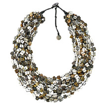 Ocean&#39;s Essence Blacklip Shell Squares Multi-Stand Chunky Layered Necklace - £27.70 GBP