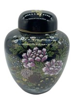 Imperial Kutani Vase Ginger Jar Black 4.5&quot; Floral Ceramic Decor Asian - £22.37 GBP