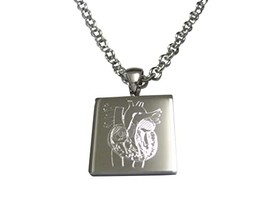 Silver Toned Square Etched Anatomical Heart Pendant Necklace - £27.56 GBP