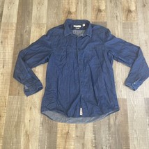 Perry Ellis America Slim Fit Denim Button Up Shirt Men&#39;s XL Long Sleeve Blue - £10.15 GBP
