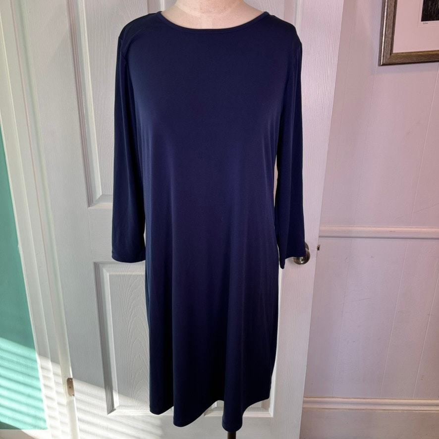 Michael Kors Navy Long Sleeve Shift Dress Gold Zip Back Size L - $28.00