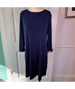 Michael Kors Navy Long Sleeve Shift Dress Gold Zip Back Size L - $28.00