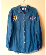 Disney Store Winnie the Pooh Shirt Sz L Cotton Chambray Denim Button Dow... - $19.00