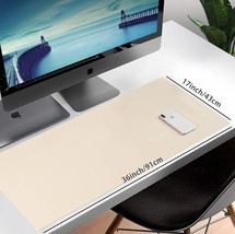 Desk Pad Leather 36x17in Computer Mat Desk Protector (Off-White) - £10.83 GBP