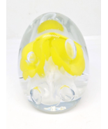 Gibson 1995 Yellow Swirl Abstract Flowers Blown Art Glass Egg Paperweight - $11.88