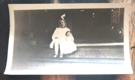 Antique Photo Girl With Doll Creepy Stare White Dress Haunting - £15.10 GBP