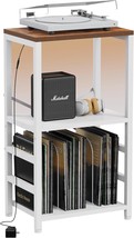 End Table With Led Light,Record Player Stand With Albums Storage,Vinyl, White - £50.10 GBP