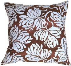 Bold Blue Flowers on Chocolate Accent Pillow, Complete with Pillow Insert - £24.84 GBP