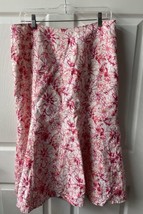 Kim Rogers Womens Size 14 Linen Lined Flair Skirt Side Zip Pink White Fl... - $24.16