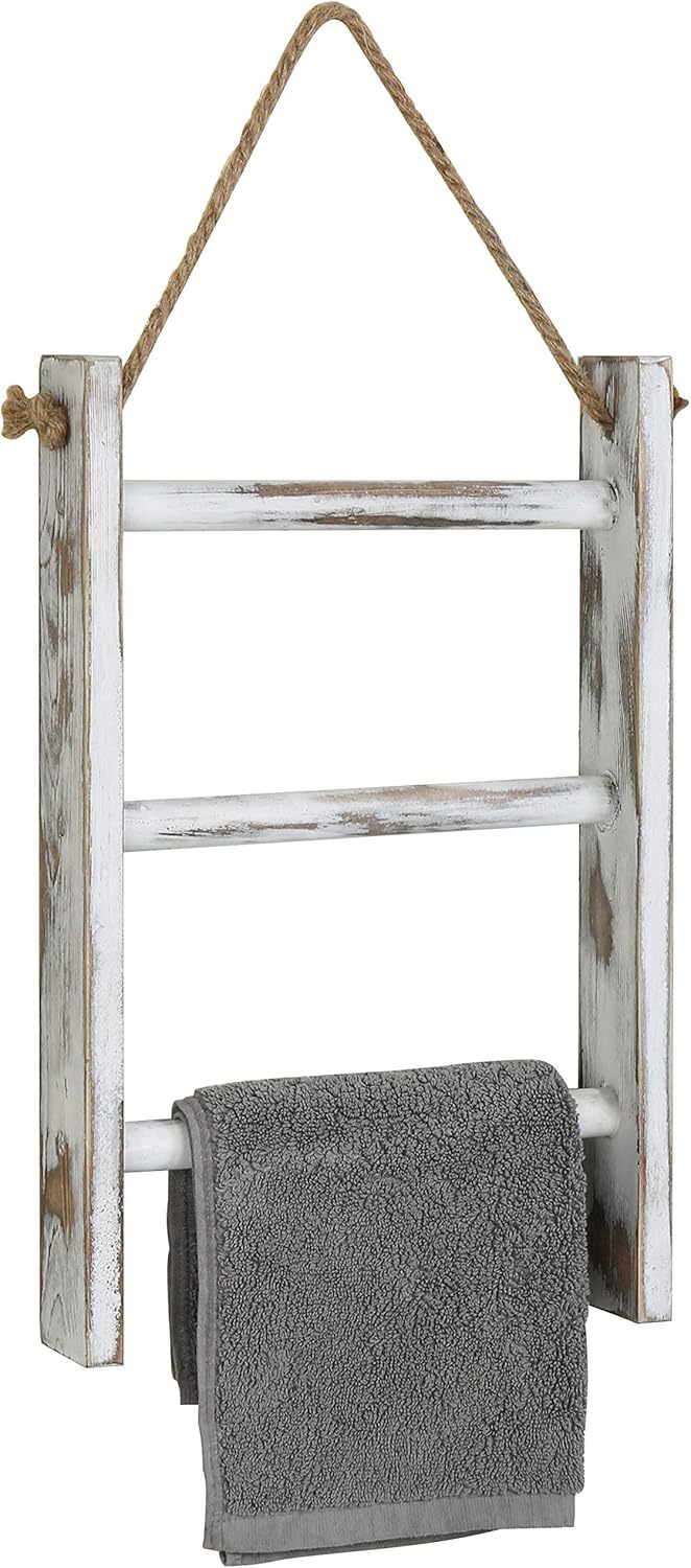 Mygift Rustic Whitewashed Solid Wood Wall Hanging Hand Towel Ladder Dryi... - $37.96