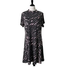 Torrid Animal Print Trapeze Dress Mock Neck Gray Pink Hacci Fabric Women... - $27.72