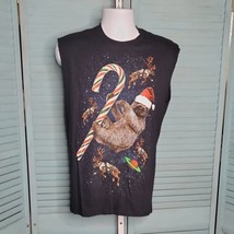 Dec. 25th Christmas Reindeer &amp; Sloth T-Shirt ~ Sz M ~ Dark Blue ~Cut off... - £17.69 GBP