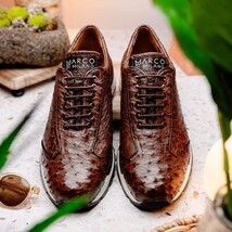 Hand painted genuine ostrich quill Sneaker Shoes Scanno Antique Brown image 10