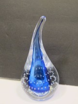 Adam Jablonski Art Glass Teardrop Control Bubble Clear Cobalt Blue Paperweight  - £34.69 GBP