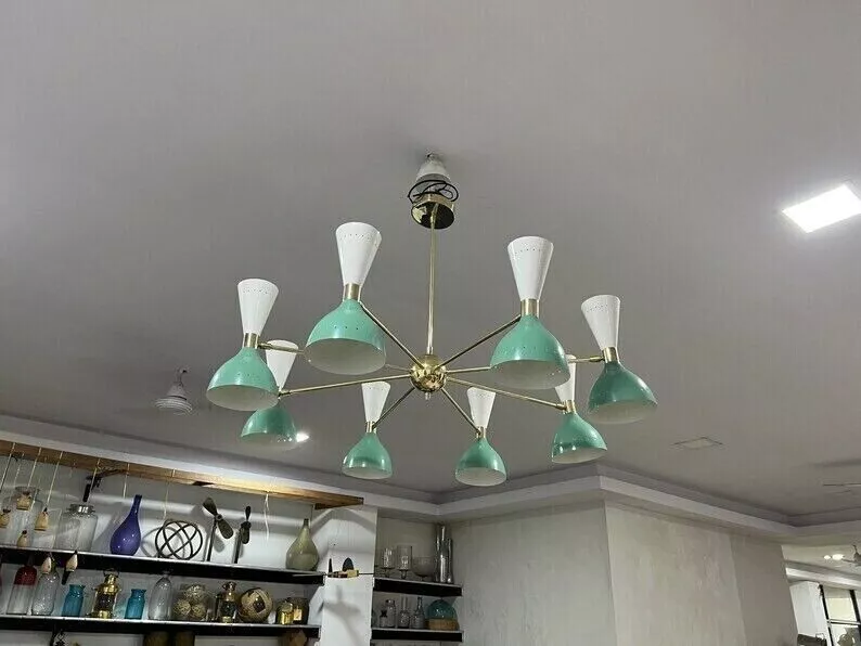 8 Arms 16 Lights Stilnovo Style Brass Sputnik Chandelier Italian Modern ... - €436,60 EUR