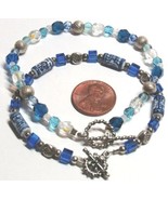 Sterling Silver Blue Bead &amp; Stone Glass Toggle Clasp Bracelet 2 PC LOT 1... - £29.61 GBP