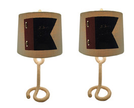 Scratch &amp; Dent Pair of Rope Base Nautical Flag Table Lamps with Linen Shades - £55.55 GBP