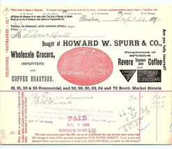 1895 Billhead Letterhead Coffee Wholesale Howard W Spurr Co Boston, MA G... - £11.65 GBP
