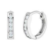 14K Placcato Oro Bianco Finto Diamante Rotondo Piccolo Stretto Cerchio Orecchini - £32.33 GBP
