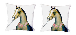 Pair of Betsy Drake Horse &amp; Garland No Cord Pillows 18 Inch X 18 Inch - £63.15 GBP