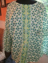 Crown &amp; Ivy Plus Size 1X Long Sleeve Smocked Green Turquoise Top New No Tag - £31.59 GBP