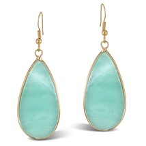 Magnificent Drop Green Amazonite Gold Plated Dangle Earrings - £13.95 GBP