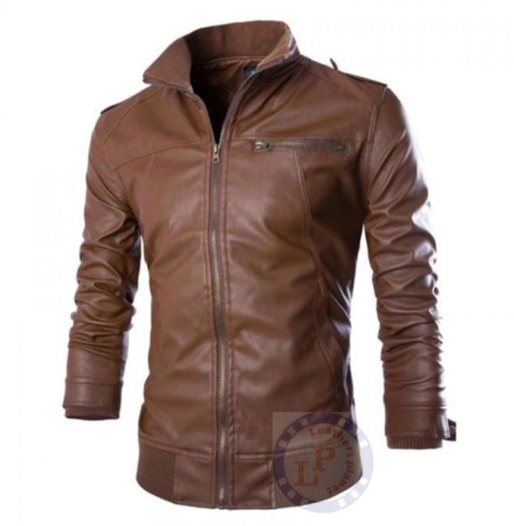 BROWN MEN'S SLIM FIT LEATHER JACKET 2019
