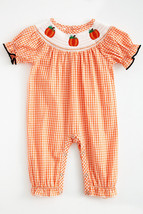 NEW Boutique Pumpkin Smocked Baby Girls Orange Romper Jumpsuit - £13.57 GBP