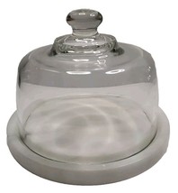 Clear Glass Covered Marble Based Cheese Serving Platter Dome Small 7.5&quot; Round - $31.18