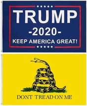 Trump 2020 and Gadsden Don&#39;t Tread on me 3x5 FT Combo Pack (2 Flags) - £14.70 GBP
