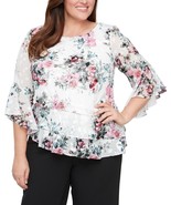 NEW ALEX EVENINGS WHITE PINKI FLORAL TIERED BLOUSE SIZE 2 X WOMEN $149 - $75.59