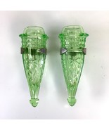 Pair (2) Vaseline Green Glass Car Auto Ornate Flower Bud Vases w/Bracket... - €272,94 EUR