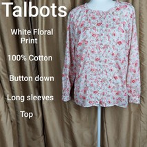Talbots White Floral Print 100% Cotton Button Down Top Size M - £11.99 GBP