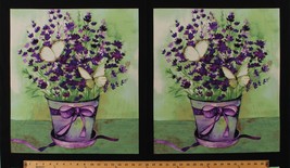 23.5&quot; X 44&quot; Panel Lavender Flowers Pot Butterflies Floral Cotton Fabric D690.65 - £7.13 GBP